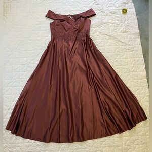 Oleg Cassini Strapless Maroon Bridesmaid Dress